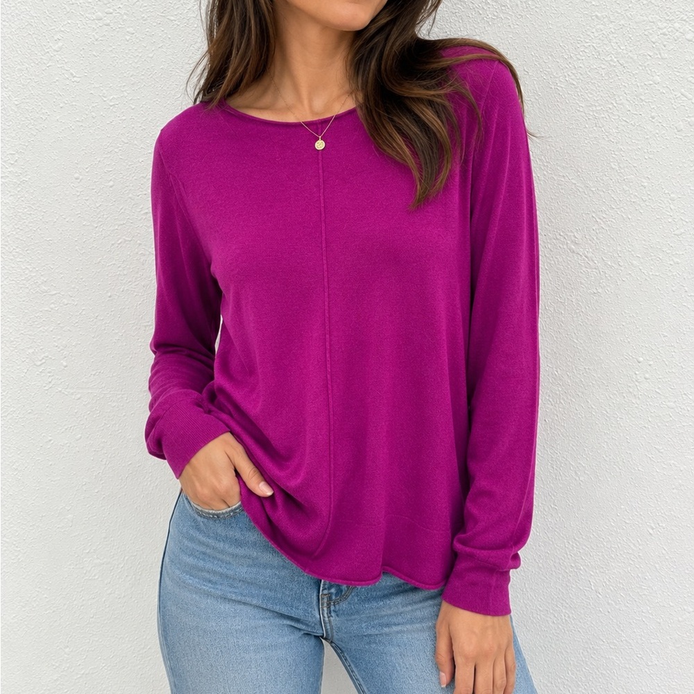 Soft Surroundings cotton/cashmere Women's Magenta Long-Sleeve Crewneck Top XL